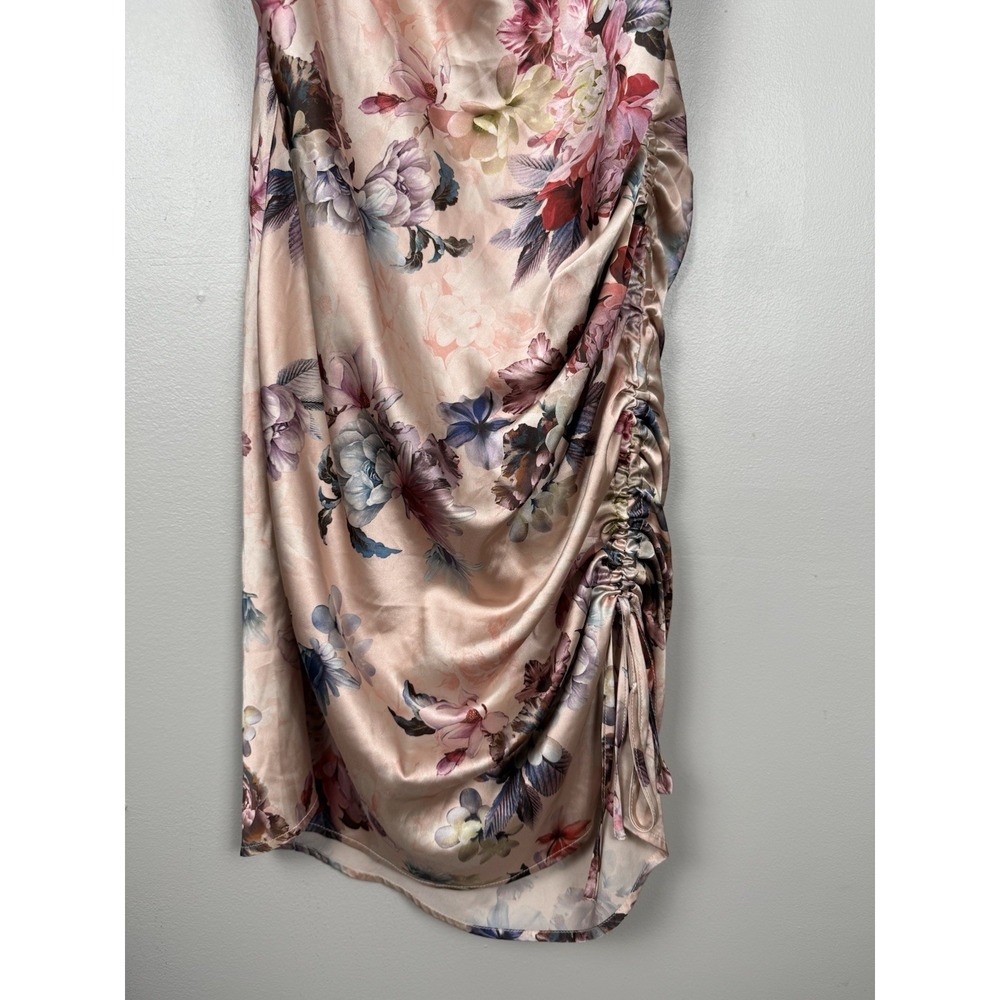 Acoa Dress Floral Satin Ruched Slip Dress Cow Neck Whimsical Romantic Y2k Style - Picture 5 of 11